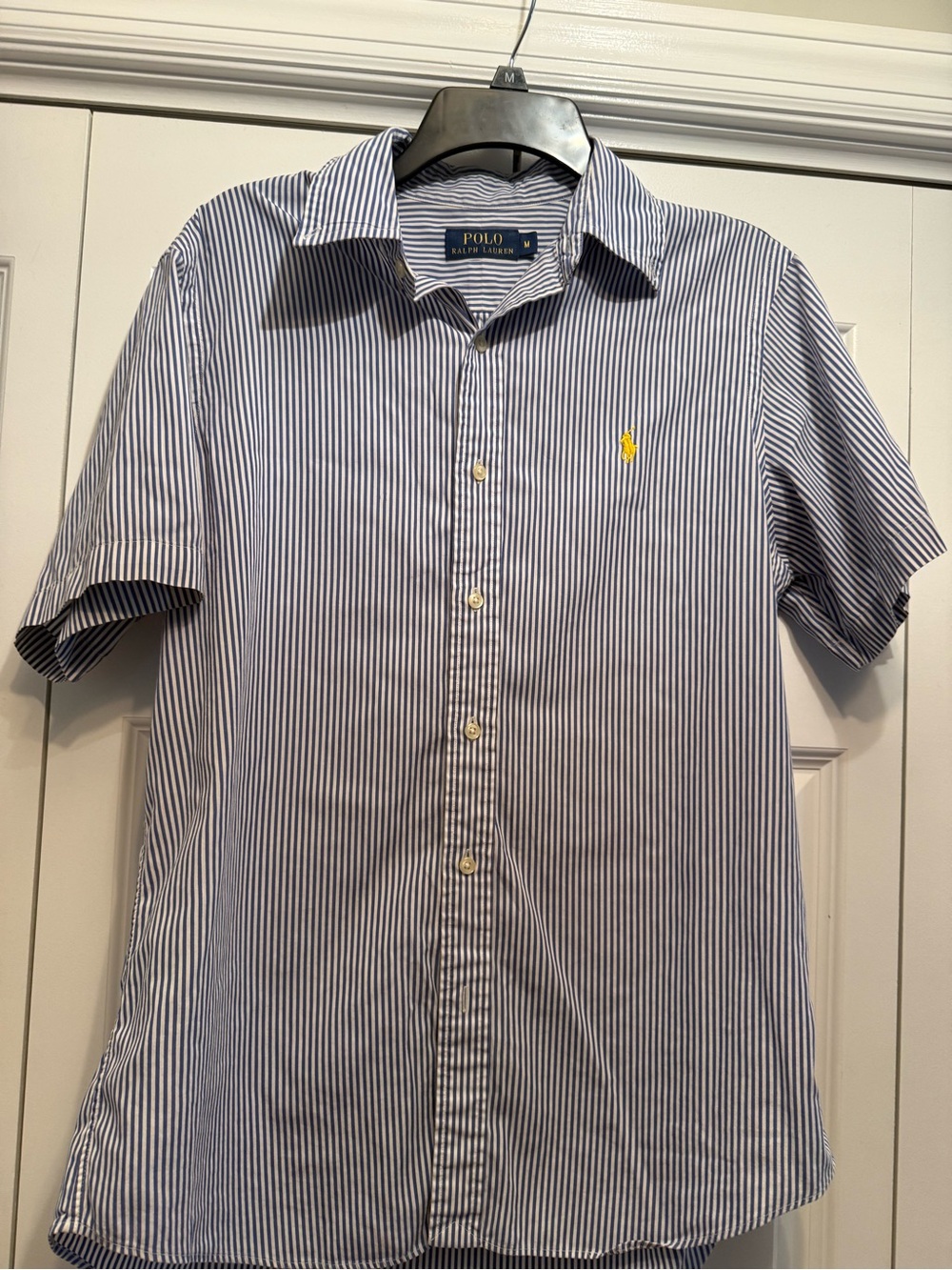 Ralph Lauren Blue White Striped Short Sleeve Button-Down Shirt